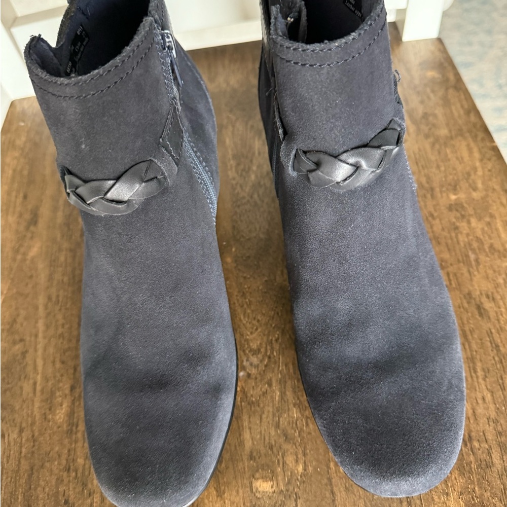 Clarks Navy Suede Ankle Boots with Braided Detail